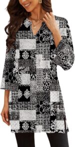 Three-Quarter Sleeve V-Neck Tunic Top with Side Slit