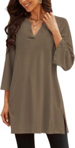 Three-Quarter Sleeve V-Neck Tunic Top with Side Slit