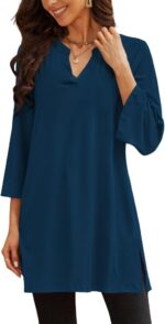 Three-Quarter Sleeve V-Neck Tunic Top with Side Slit