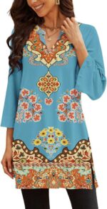 Three-Quarter Sleeve V-Neck Tunic Top with Side Slit