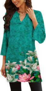 Three-Quarter Sleeve V-Neck Tunic Top with Side Slit