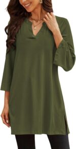 Three-Quarter Sleeve V-Neck Tunic Top with Side Slit
