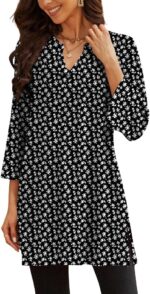 Three-Quarter Sleeve V-Neck Tunic Top with Side Slit