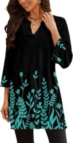 Three-Quarter Sleeve V-Neck Tunic Top with Side Slit