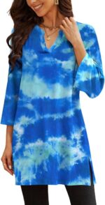 Three-Quarter Sleeve V-Neck Tunic Top with Side Slit