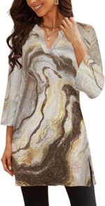 Three-Quarter Sleeve V-Neck Tunic Top with Side Slit
